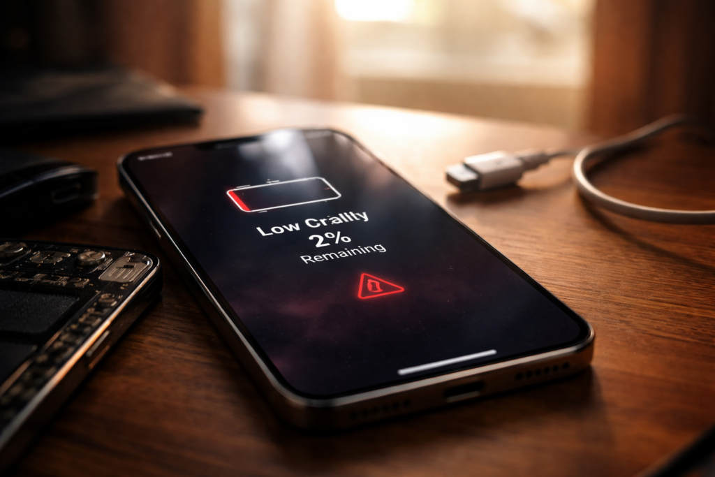 Low battery warning on bedside table